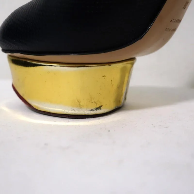 Charlotte Olympia Dolly Platform Pumps Navy Textured Leather Size 36