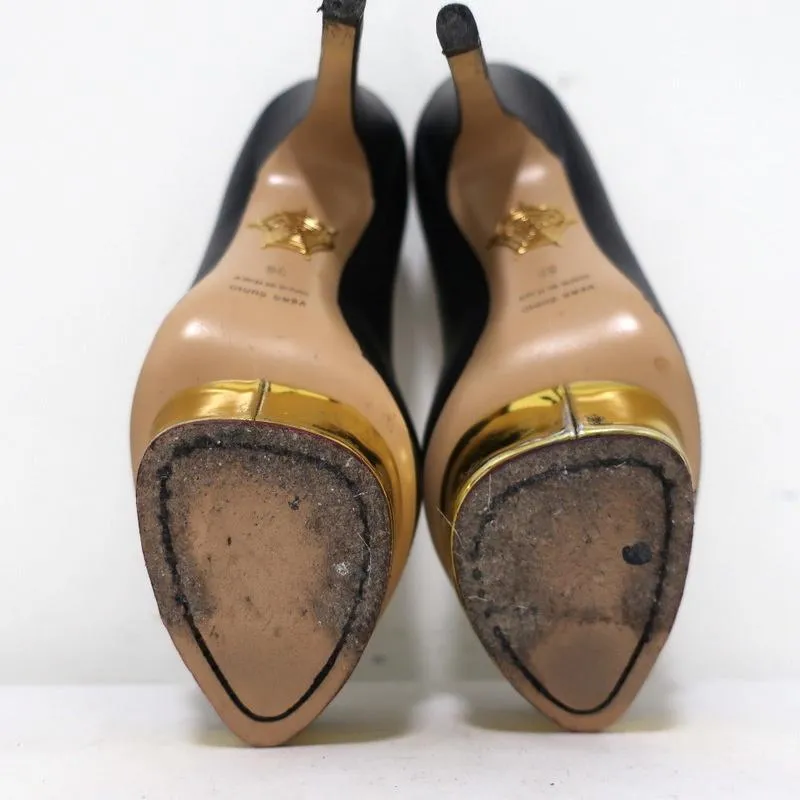 Charlotte Olympia Dolly Platform Pumps Navy Textured Leather Size 36