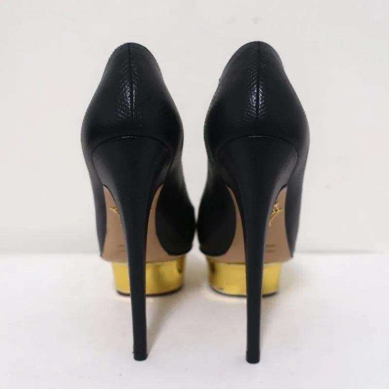 Charlotte Olympia Dolly Platform Pumps Navy Textured Leather Size 36