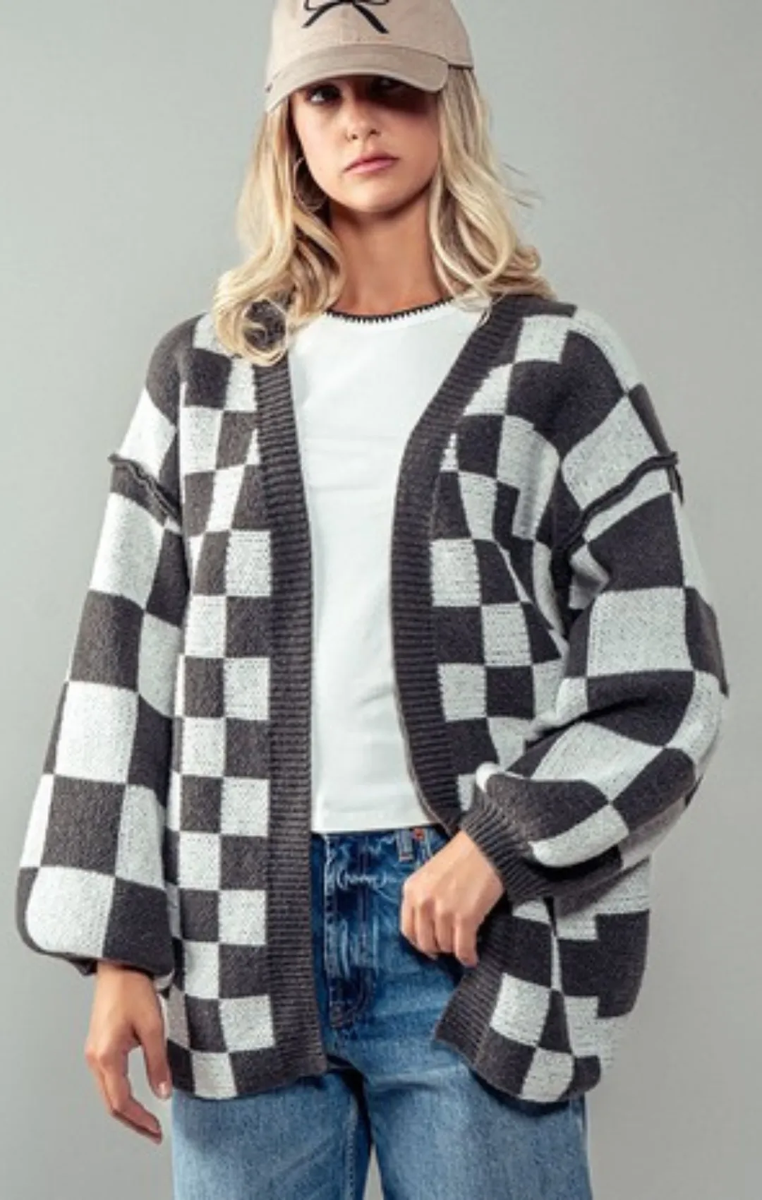 Checkmate Knit Open Cardigan