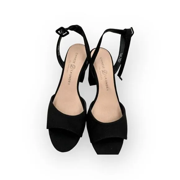 Chinese Laundry Womens Theresa Micro Suede Platform Sandal Black Size 7