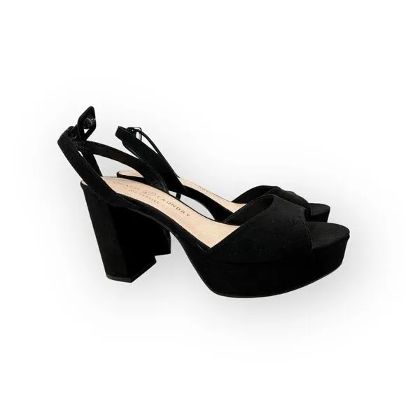 Chinese Laundry Womens Theresa Micro Suede Platform Sandal Black Size 7