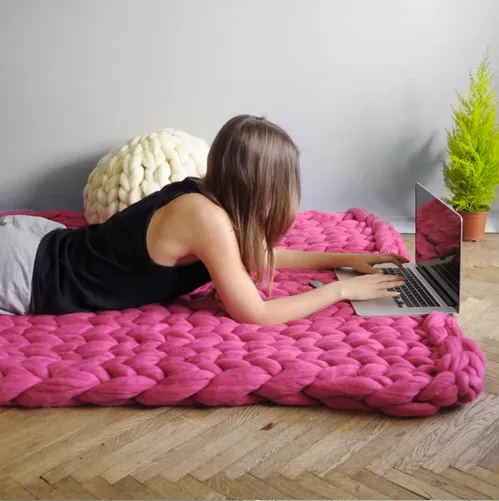 Chunky Handmade Crocheted Knit Throw Blanket