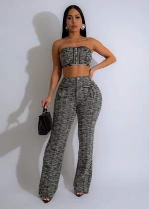 Classic Weave Tweed Pant Set Black