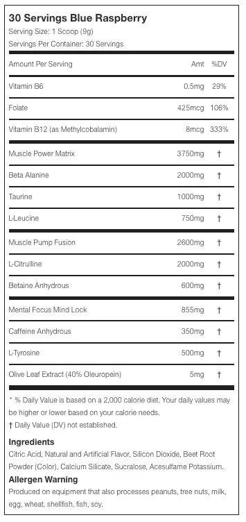 Cobra Labs Shadow-X PRE-WORKOUT (30 Servings) Blue Raspberry EXP Jan 2027
