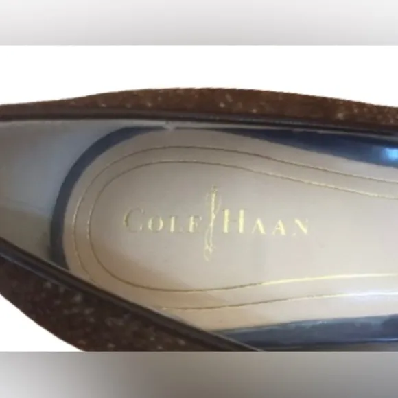 Cole Haan leopard print pony hair dble platform 4.5” patent heels SZ 6.5