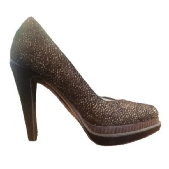 Cole Haan leopard print pony hair dble platform 4.5” patent heels SZ 6.5
