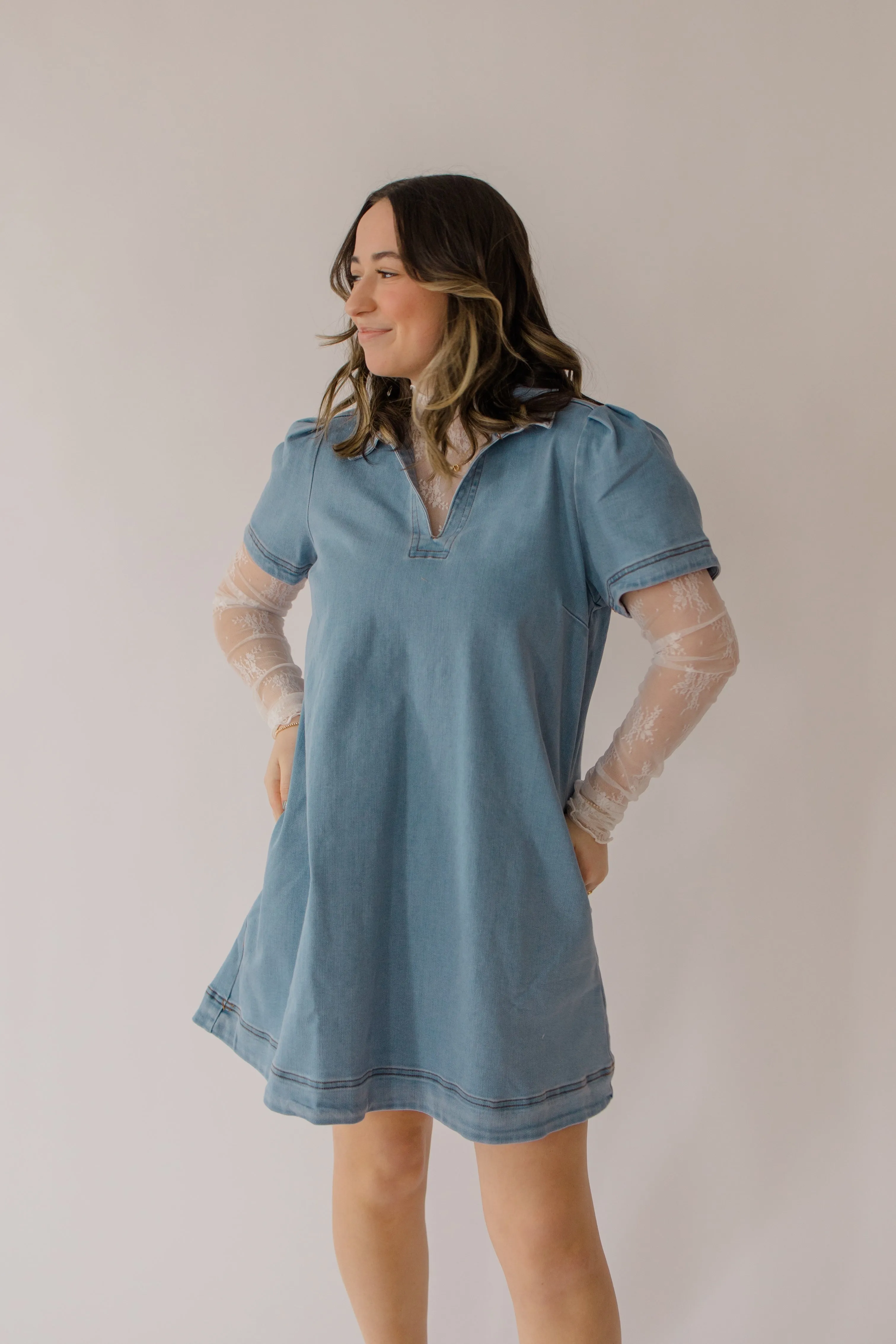 Collared Denim Shift Dress