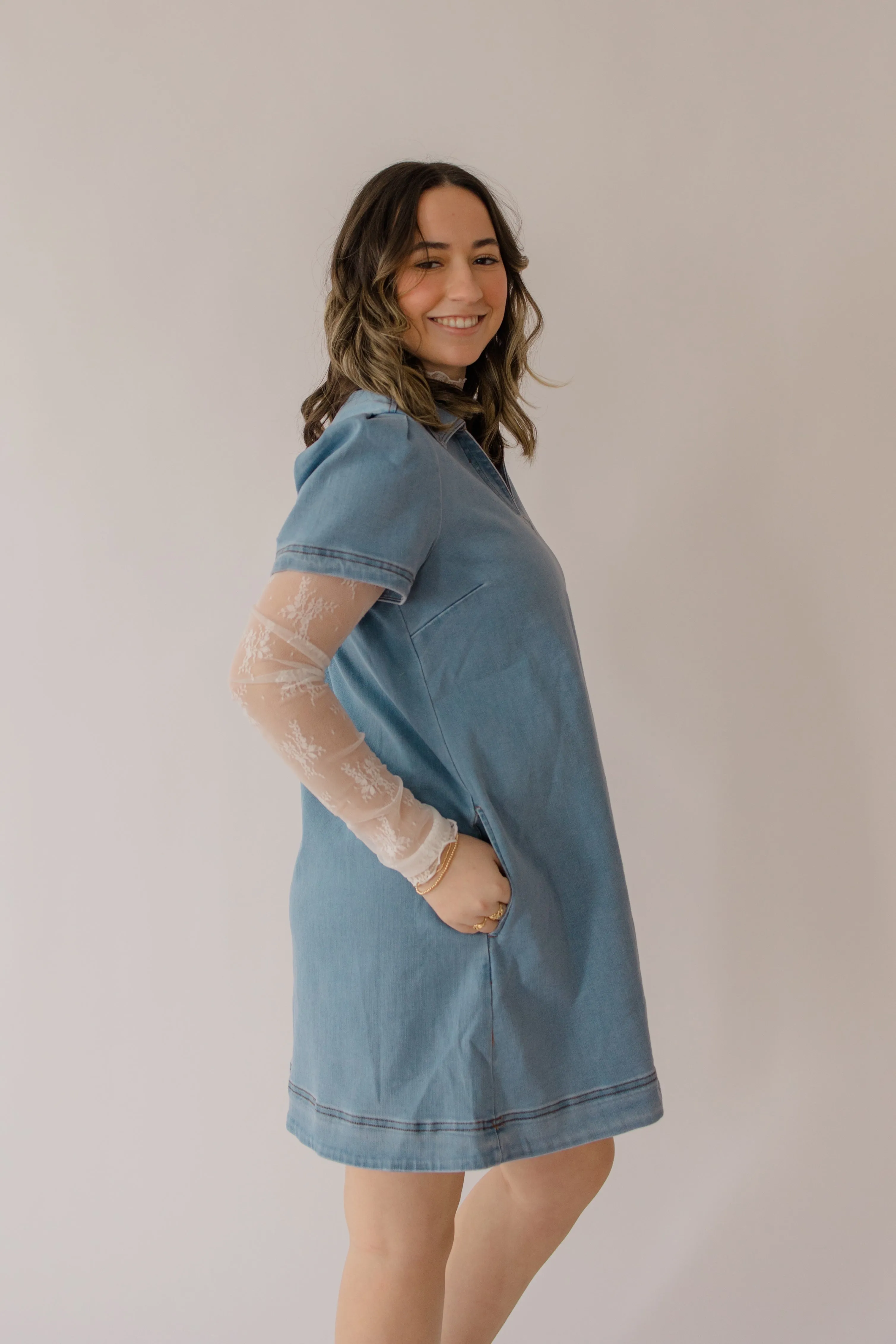 Collared Denim Shift Dress
