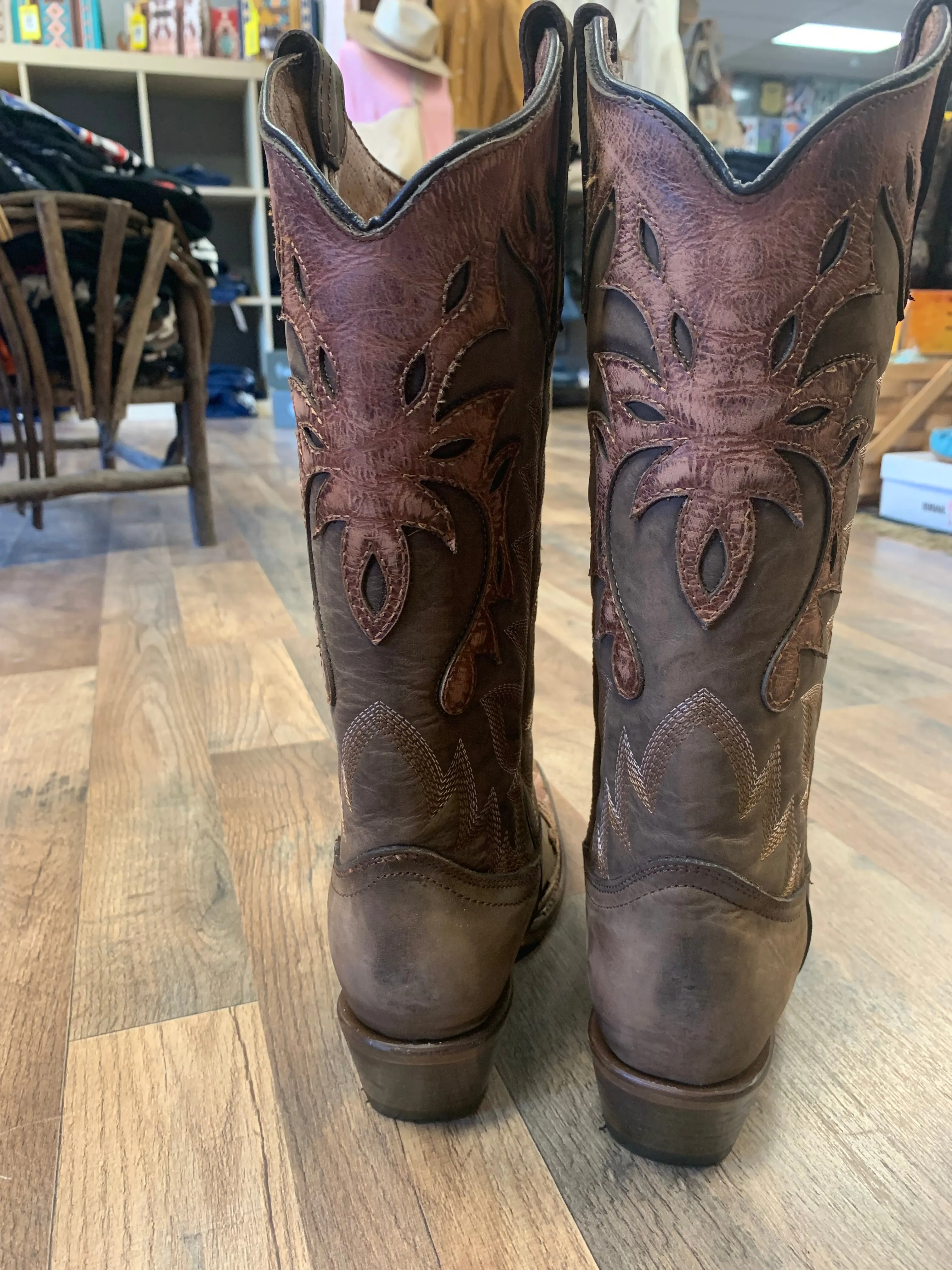 Corral Ladies Chocolate Overlay Embroidery Wing Snip Toe Boot