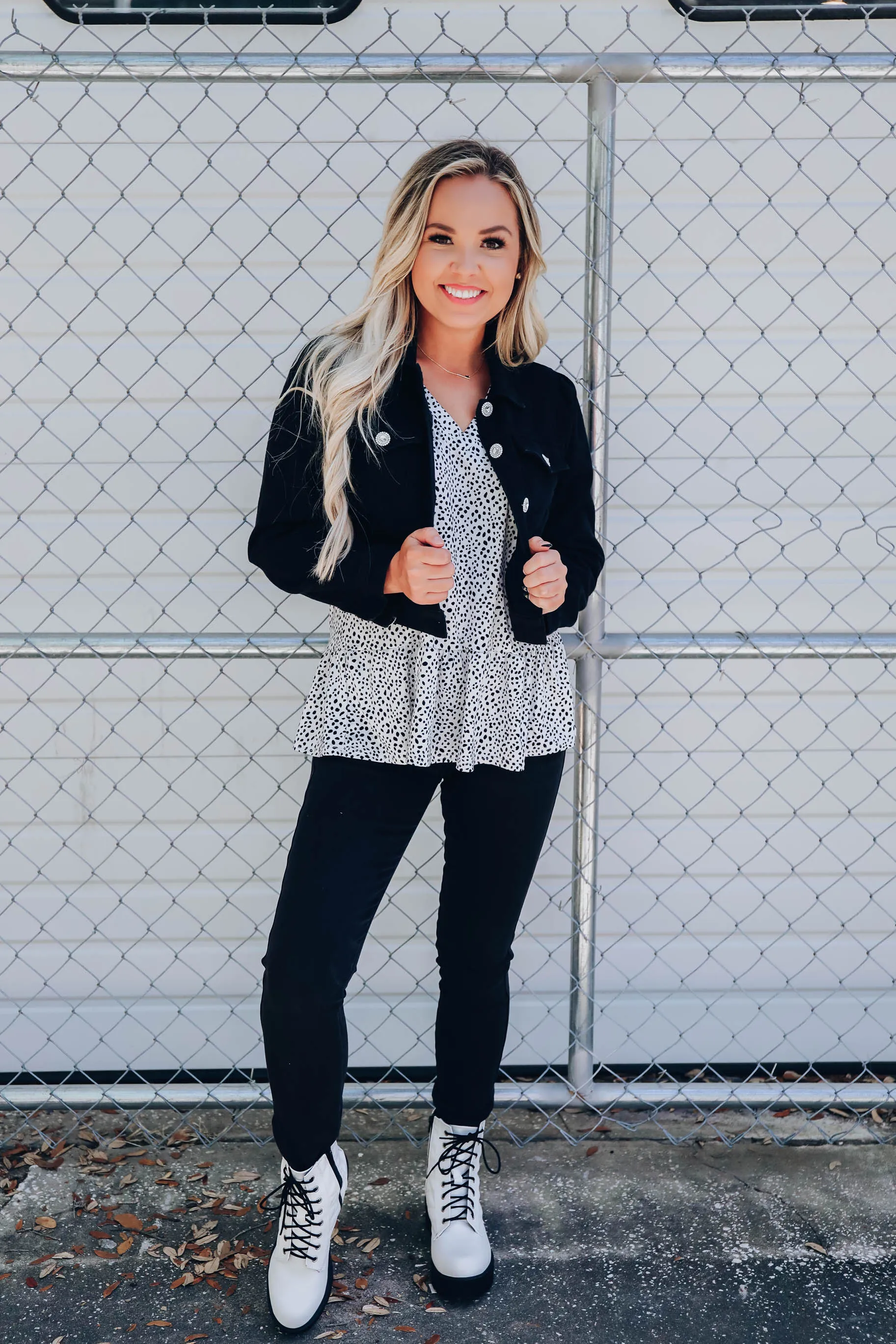 Dalmatia Dotted Ruffle Hem Top