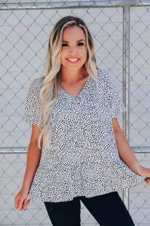 Dalmatia Dotted Ruffle Hem Top