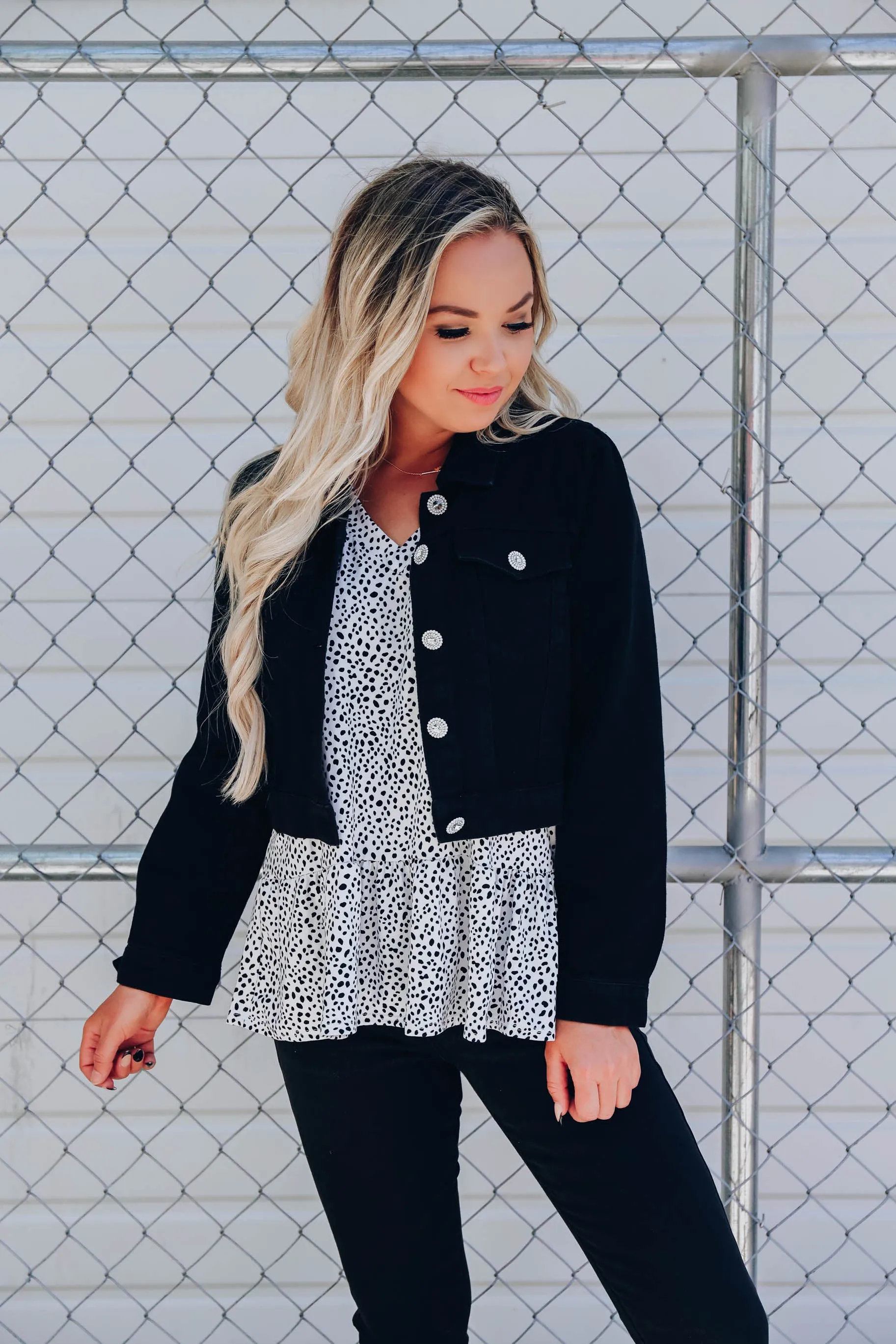 Dalmatia Dotted Ruffle Hem Top