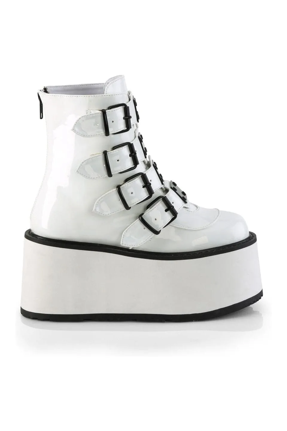 DAMNED-105 White Hologram Patent Ankle Boot