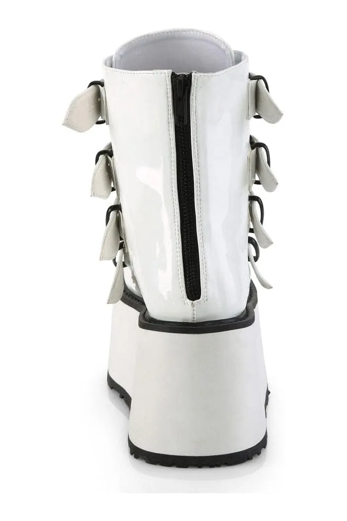 DAMNED-105 White Hologram Patent Ankle Boot