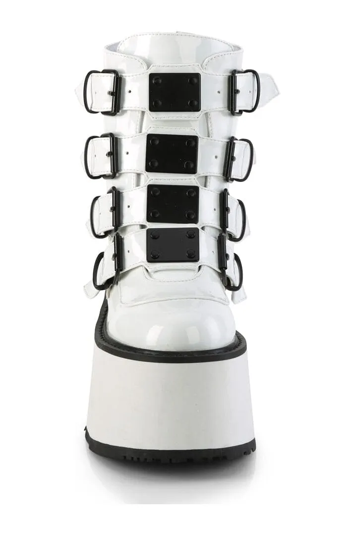 DAMNED-105 White Hologram Patent Ankle Boot