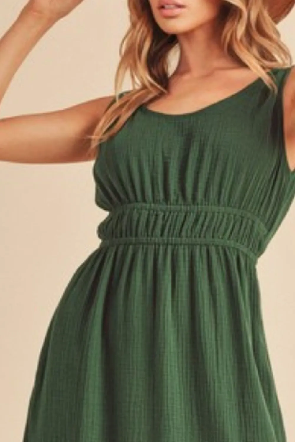 Dark Green Side Slit Round Neck Sleeveless Tank Dress