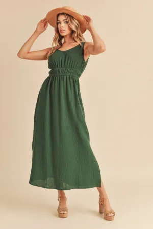 Dark Green Side Slit Round Neck Sleeveless Tank Dress