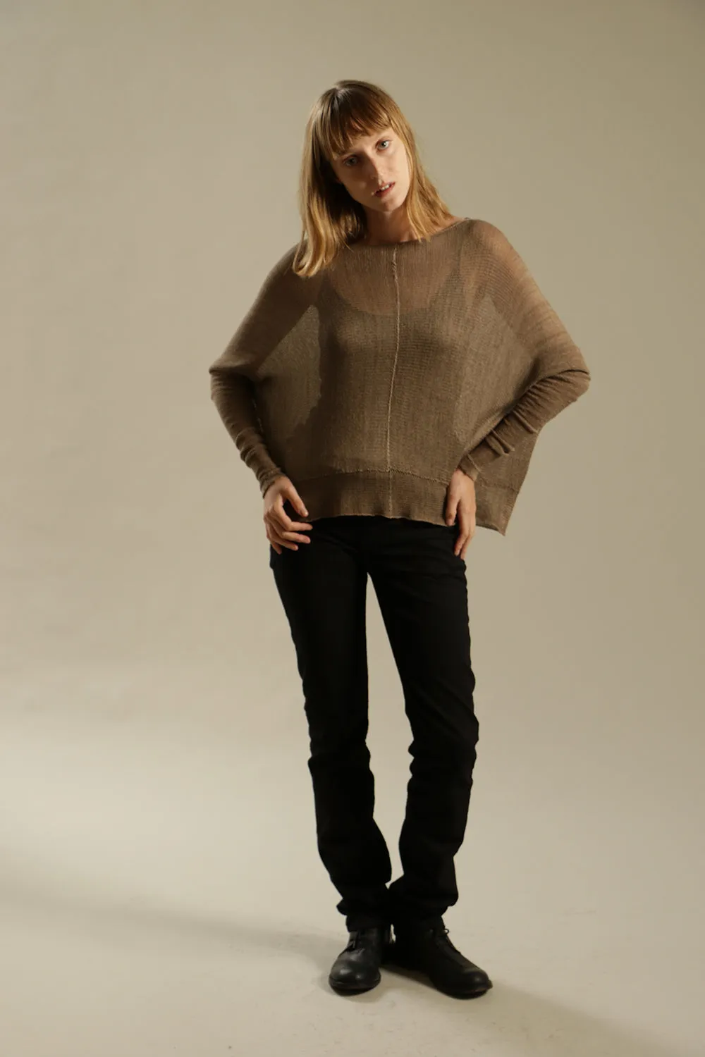 Dark Taupe - Brown long sleeves round neck shirt
