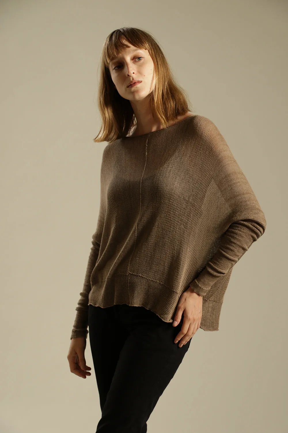 Dark Taupe - Brown long sleeves round neck shirt