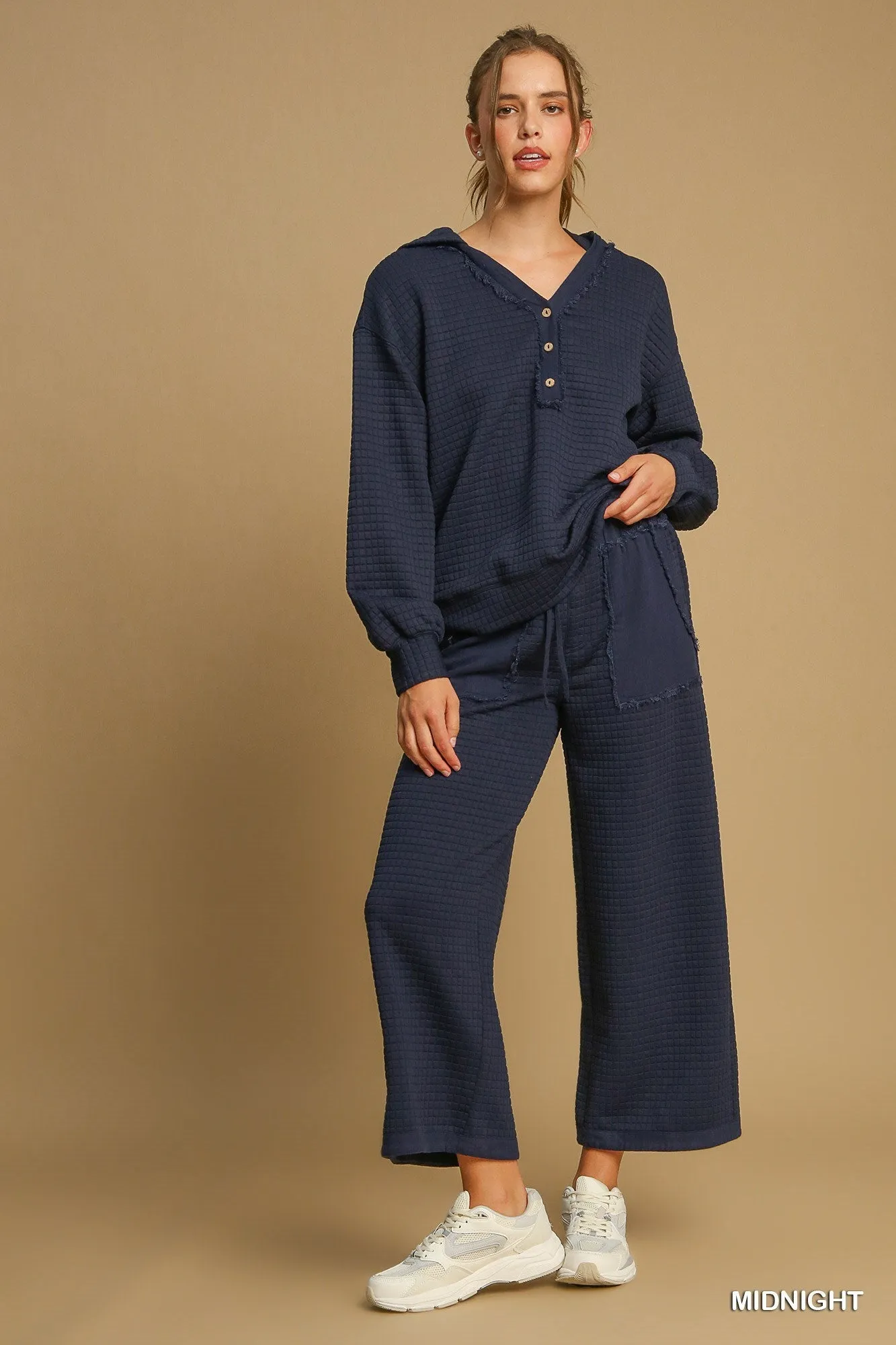 Deandre Quilted Long Sleeve Top - Midnight Blue