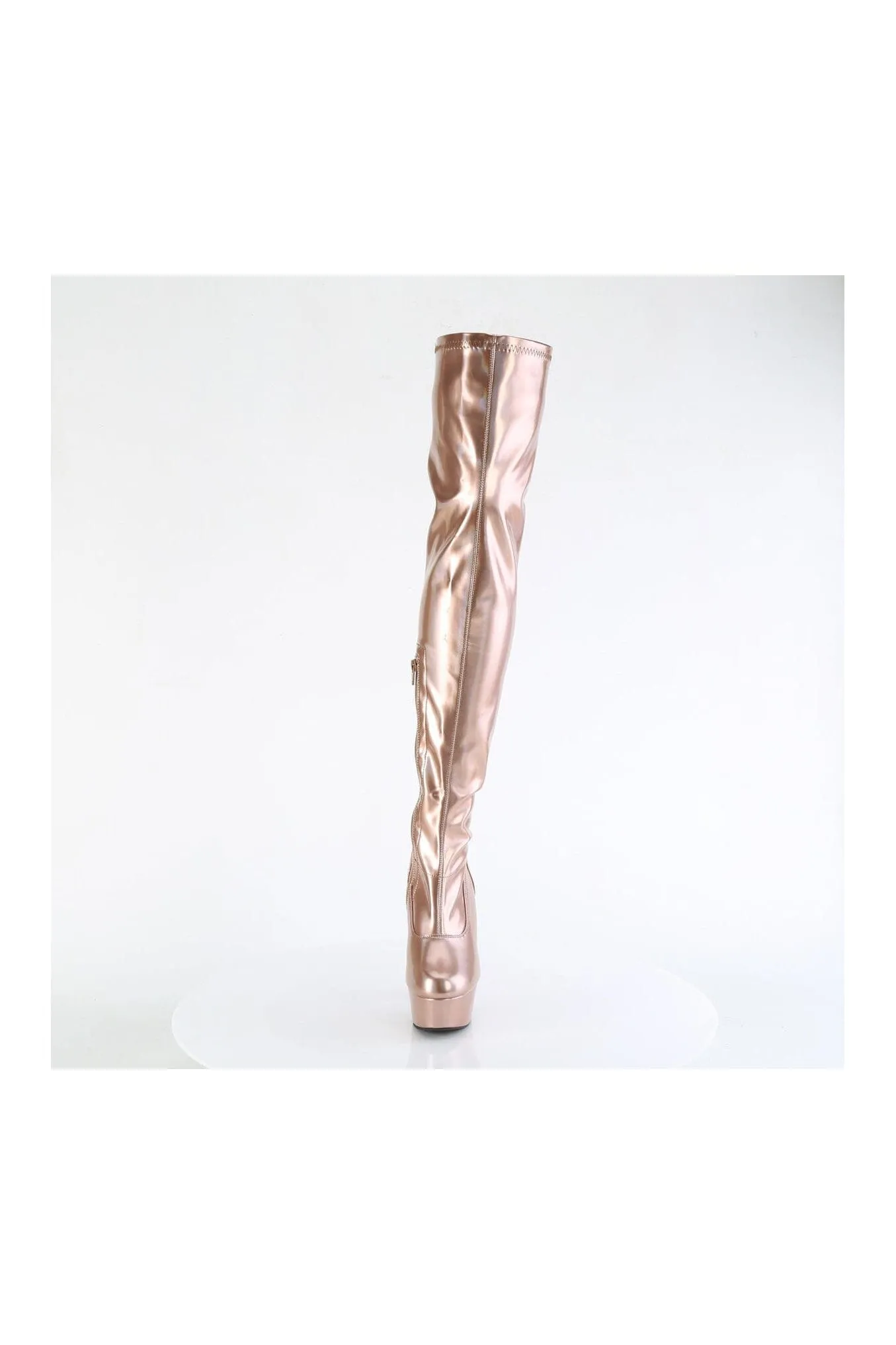 DELIGHT-3000HWR Rose Gold Patent Thigh Boot