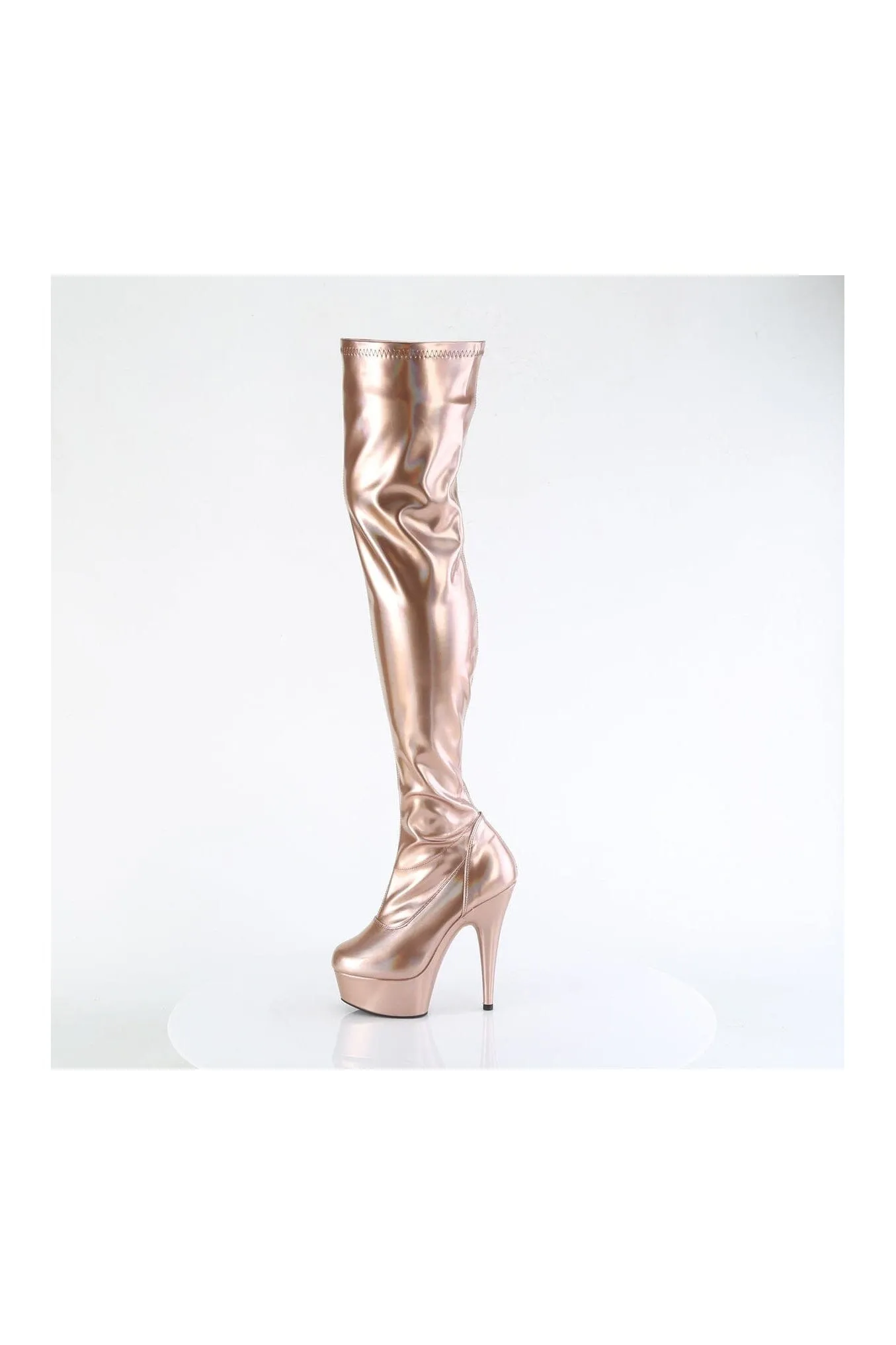 DELIGHT-3000HWR Rose Gold Patent Thigh Boot