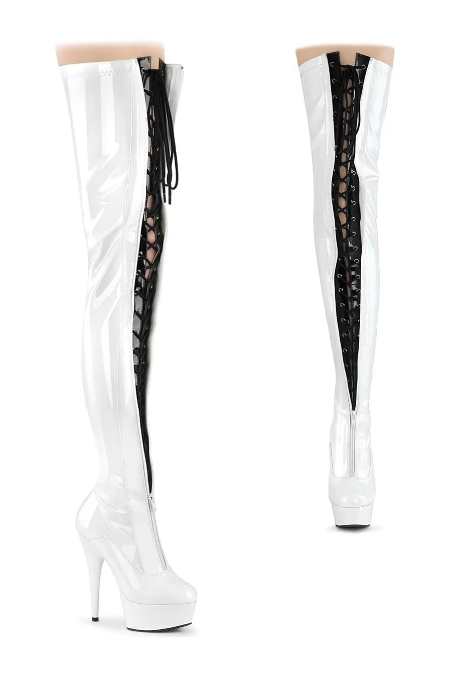 DELIGHT-3027 Thigh Boot | White Patent