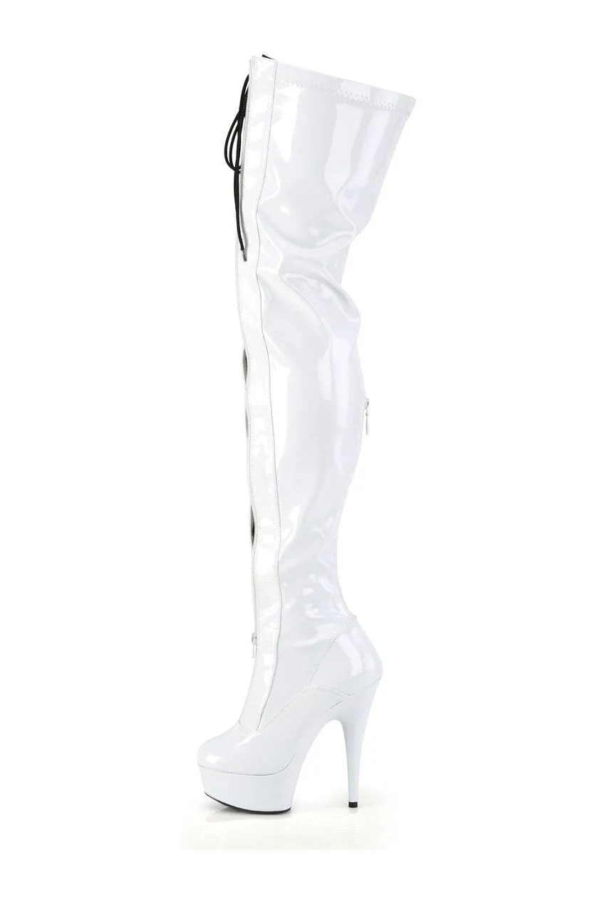 DELIGHT-3027 Thigh Boot | White Patent