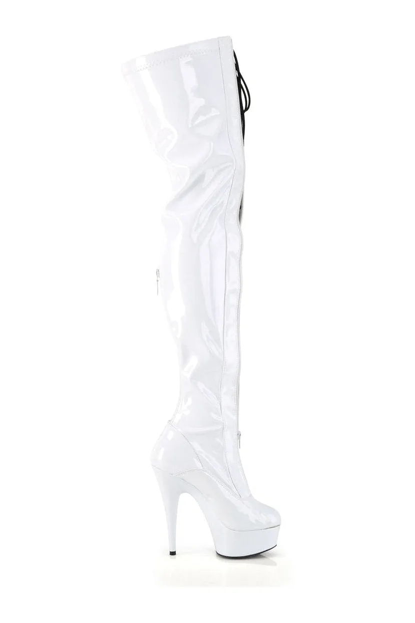 DELIGHT-3027 Thigh Boot | White Patent