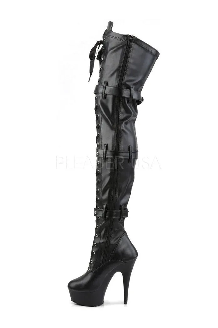 DELIGHT-3028 Platform Boot  | Black Faux Leather
