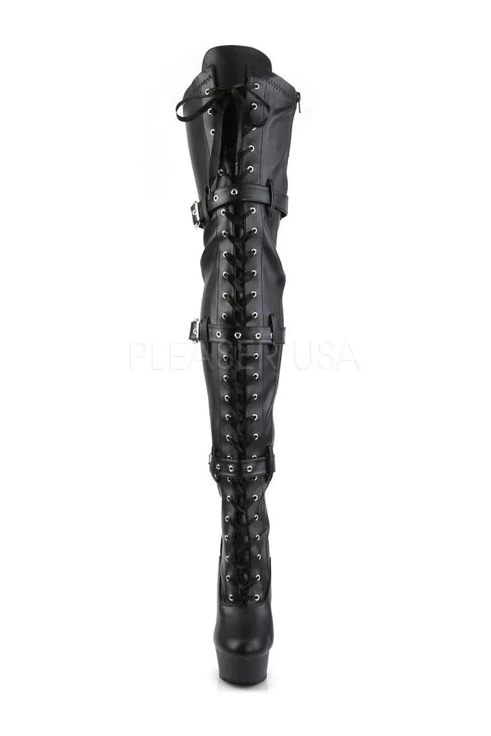DELIGHT-3028 Platform Boot  | Black Faux Leather