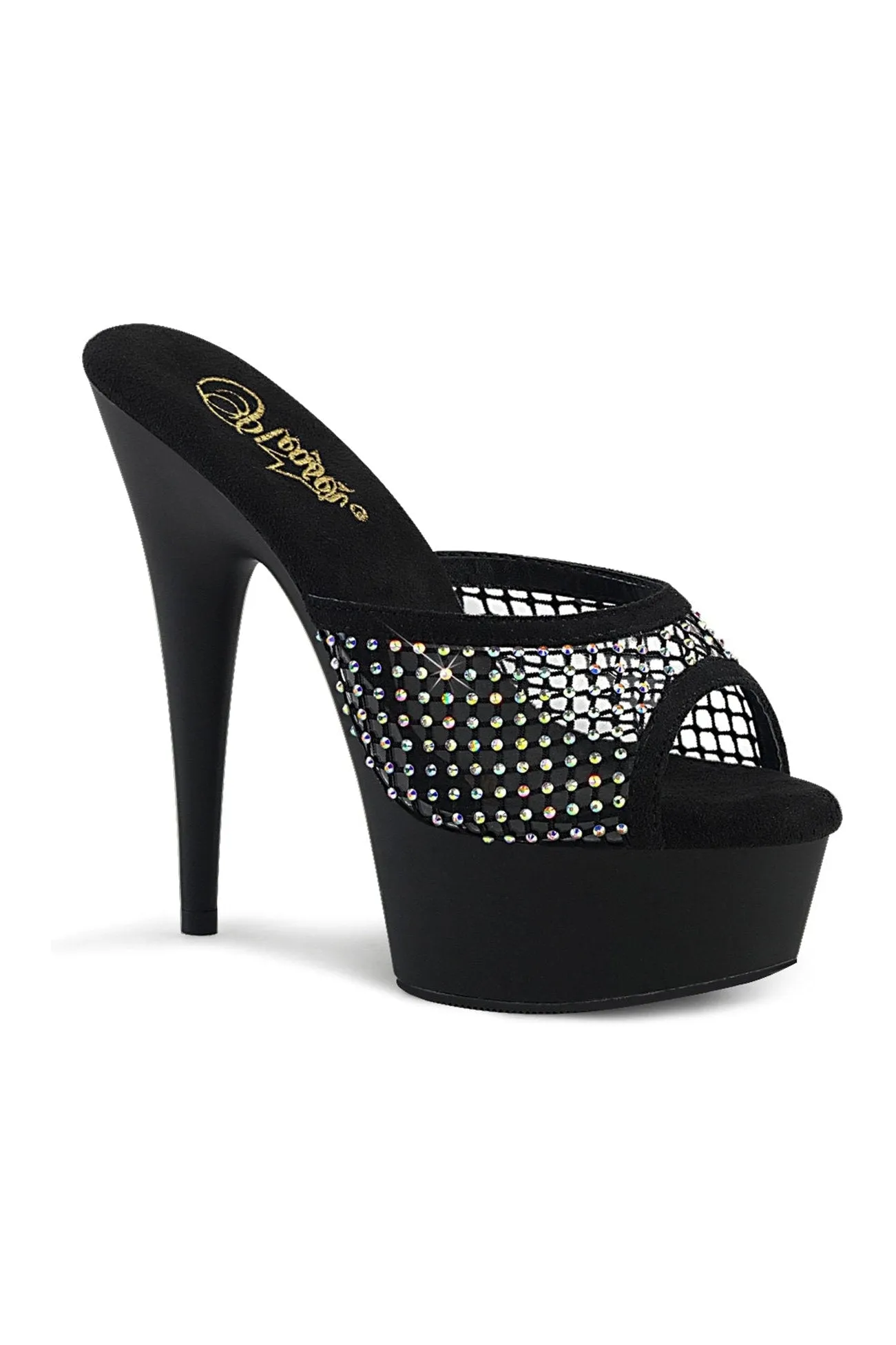 DELIGHT-601-6RM Slide | Black Faux Suede