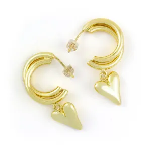 Double Hoop Heart Gold Earring