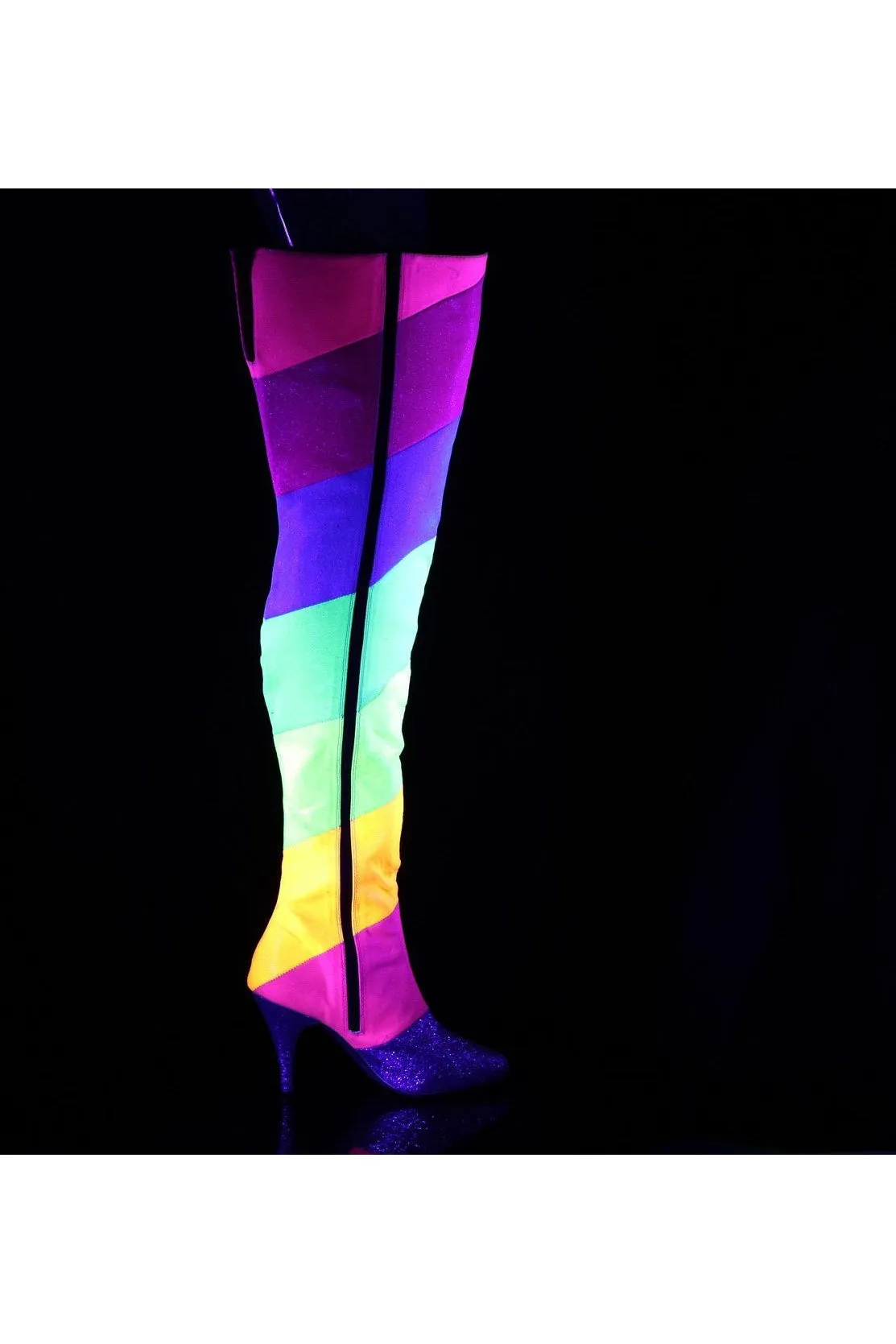 DREAM-3012RBG Thigh Boots | Rainbow Faux Leather
