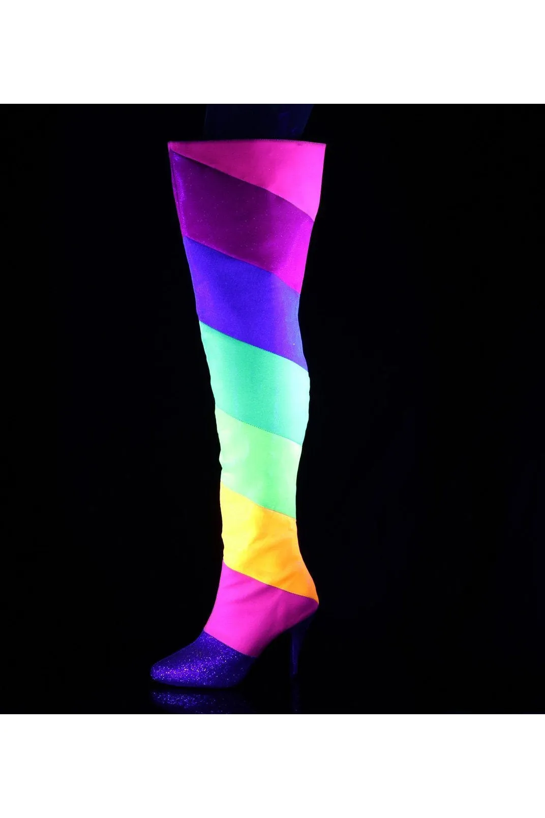 DREAM-3012RBG Thigh Boots | Rainbow Faux Leather