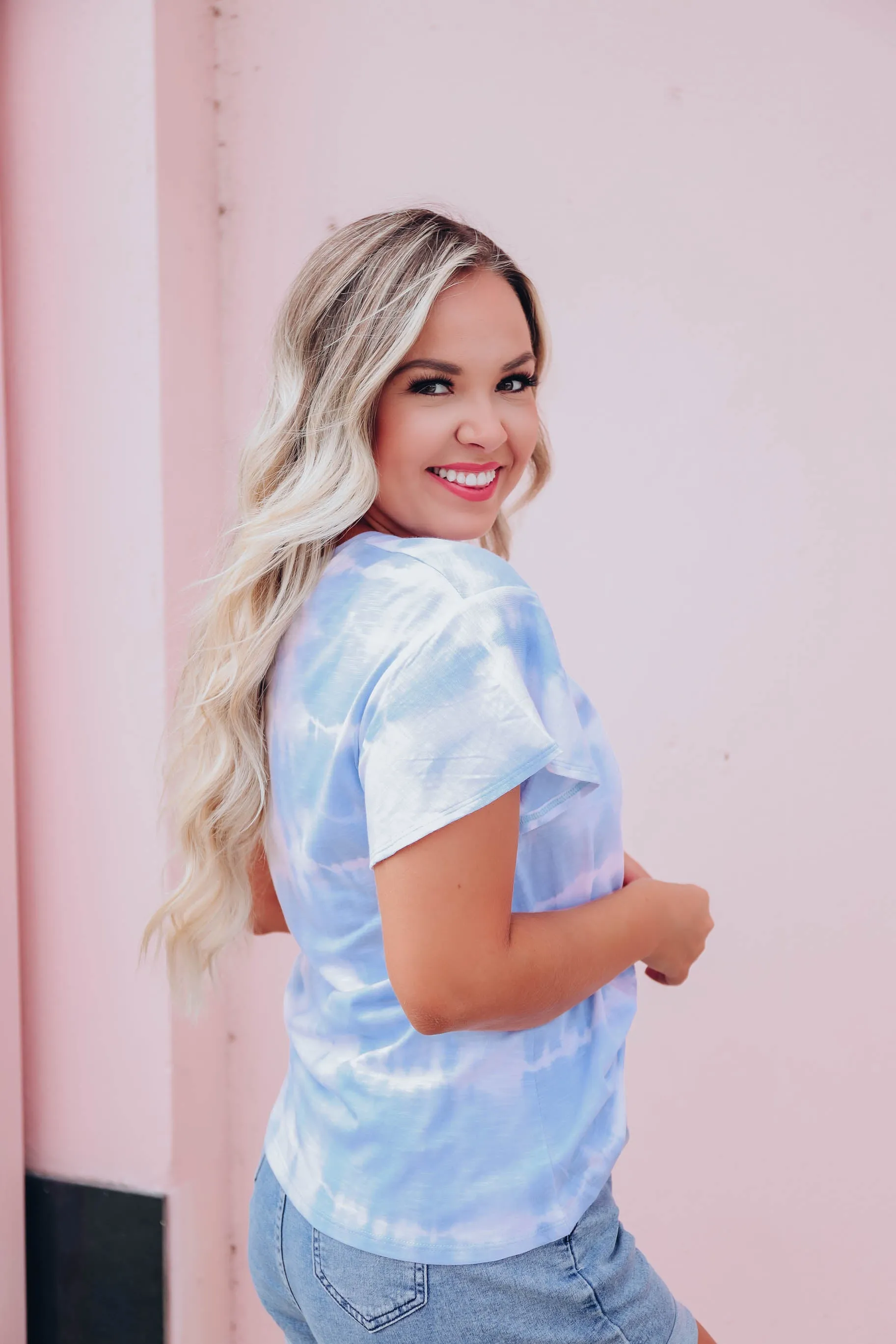 Drift Away Bleach Wash Tee - Blue