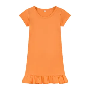 Dropped Hem Summer Short Sleeve Dress - Orange