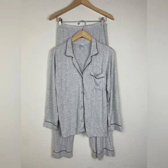 Eberjey Gisele long pj set gray modal super soft pajama set 2 piece