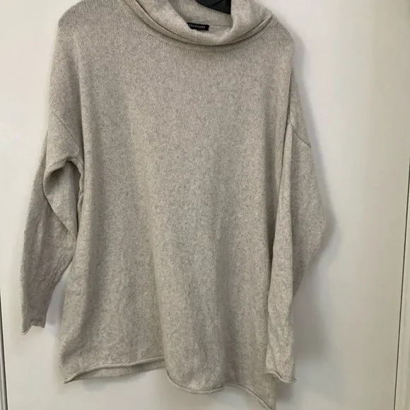 Eileen Fisher Cotton Cashmere Oversized Tunic Cowl Sweater SP Oatmeal