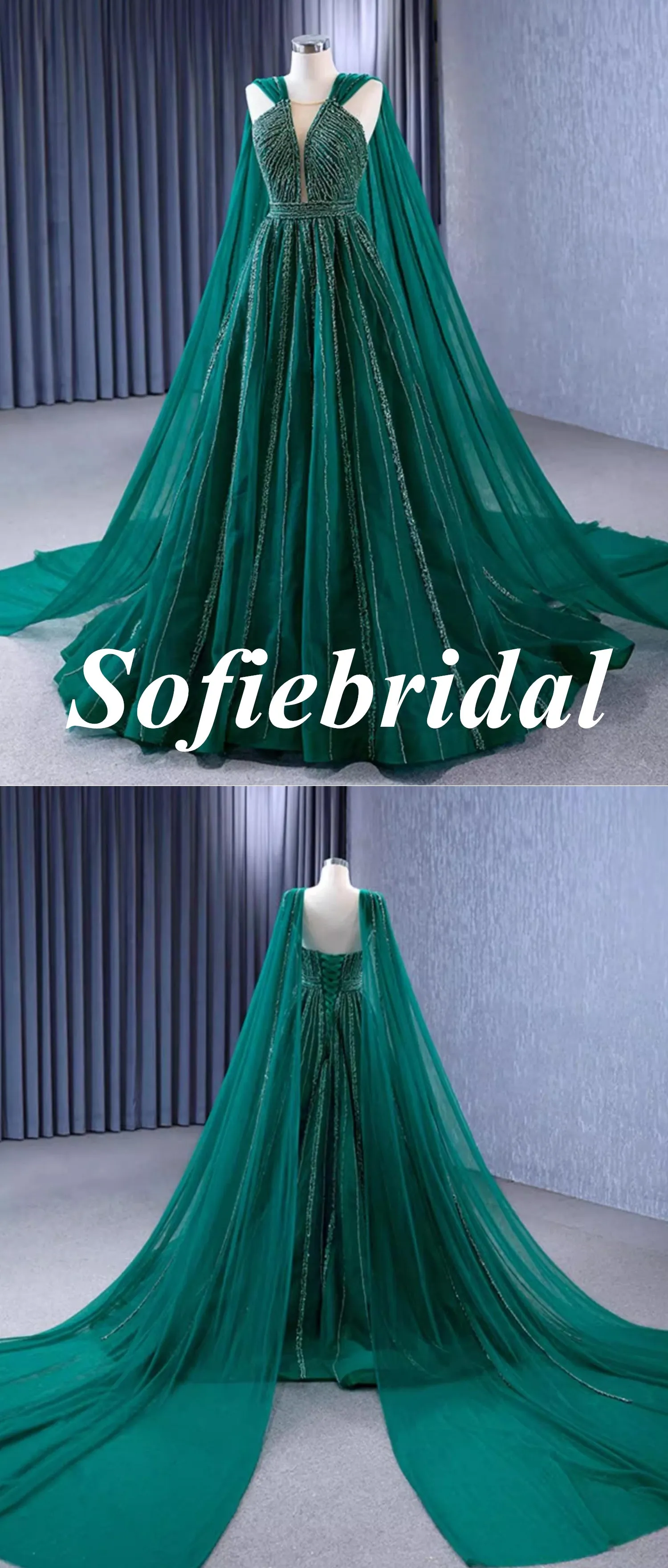 Elegant Tulle Spaghetti Straps Sleeveless Mermaid Long Dress Prom Dress With Trail, PD01117