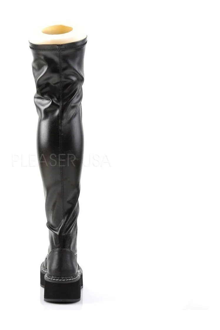 EMILY-375 Demonia Thigh Boot | Black Faux Leather