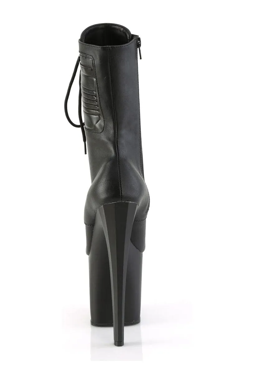 ENCHANT-1040PK Black Faux Leather Ankle Boot