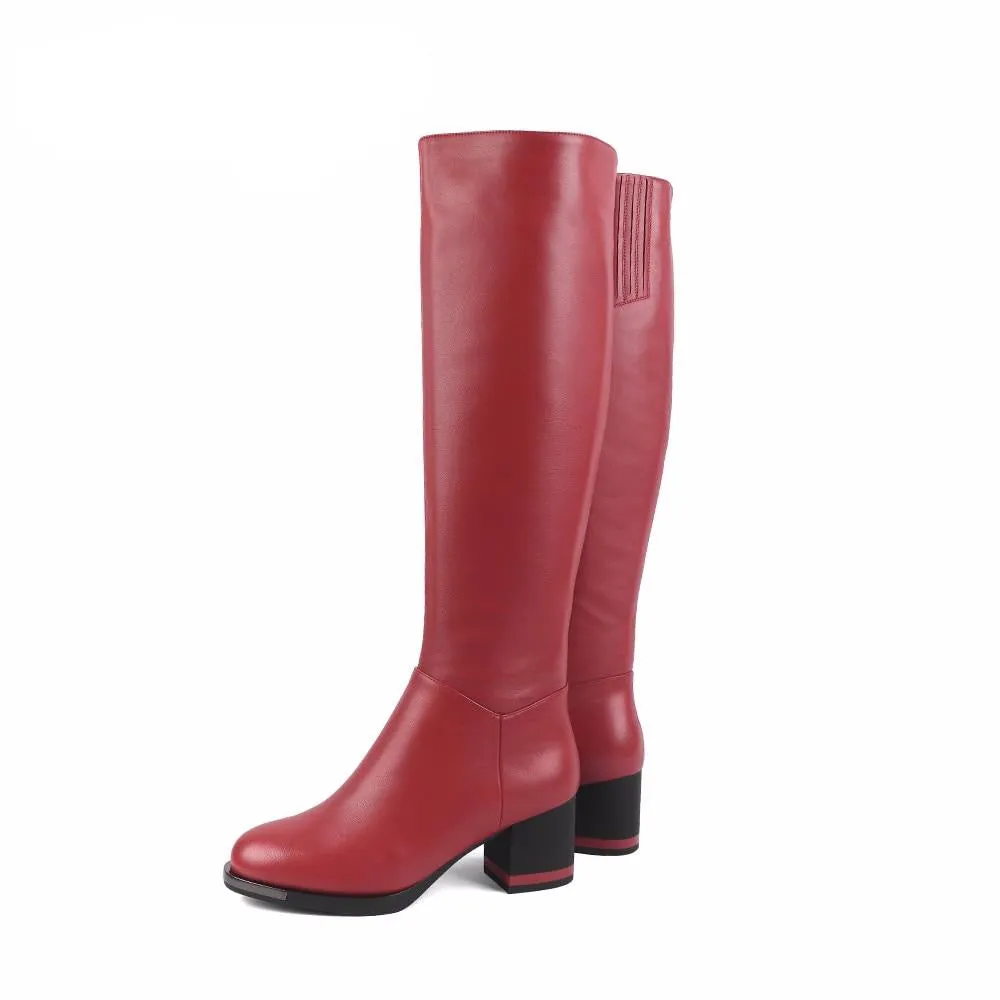 Fashion Color Design Boots High Quality Cow Leather Special Square Heel Round Toe Fashion Shoes New Women Boots