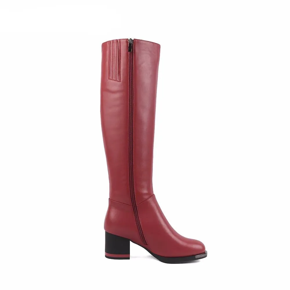 Fashion Color Design Boots High Quality Cow Leather Special Square Heel Round Toe Fashion Shoes New Women Boots