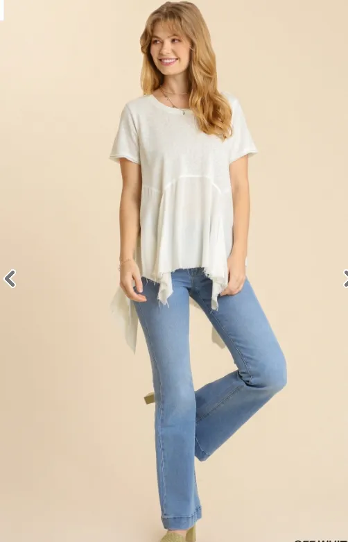 FINAL SALE WAS $44.99  3 Color Ways  - Adorable Sharkbite Top with Raw Edge  Detail