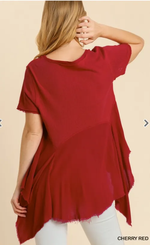 FINAL SALE WAS $44.99  3 Color Ways  - Adorable Sharkbite Top with Raw Edge  Detail