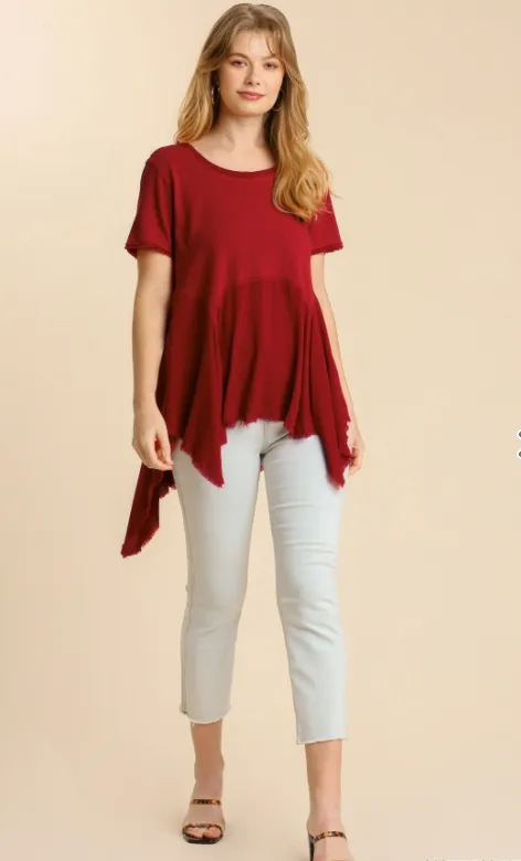 FINAL SALE WAS $44.99  3 Color Ways  - Adorable Sharkbite Top with Raw Edge  Detail