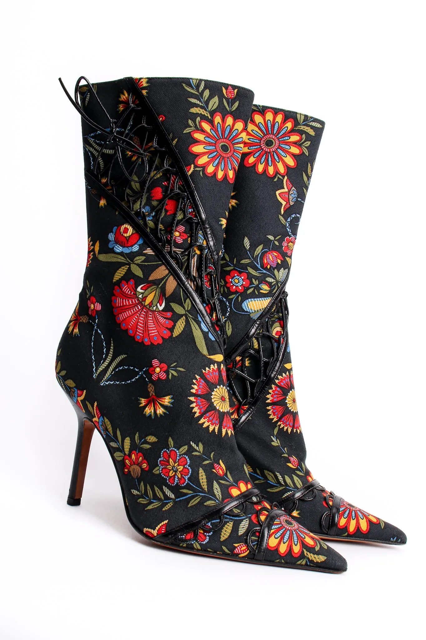 Floral Print Stiletto Boots