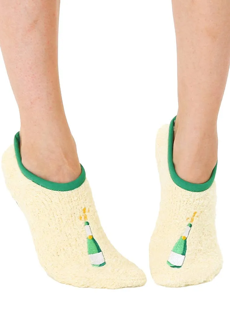 Fuzzy Slipper Socks - Popping Champagne Bottles - Yellow